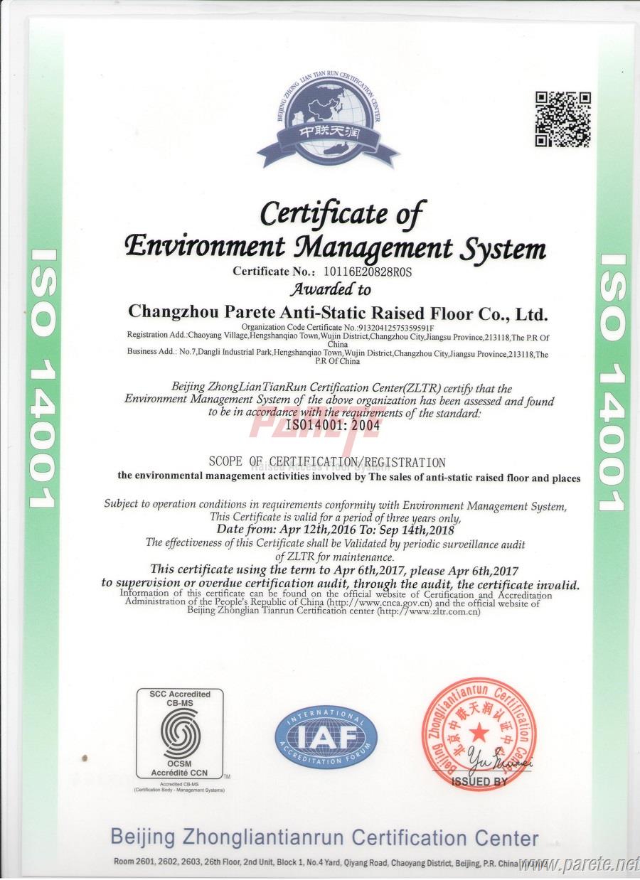 Raised access floor ISO14001